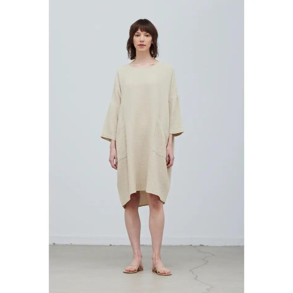Beige Oversized Midi Dress with Pockets